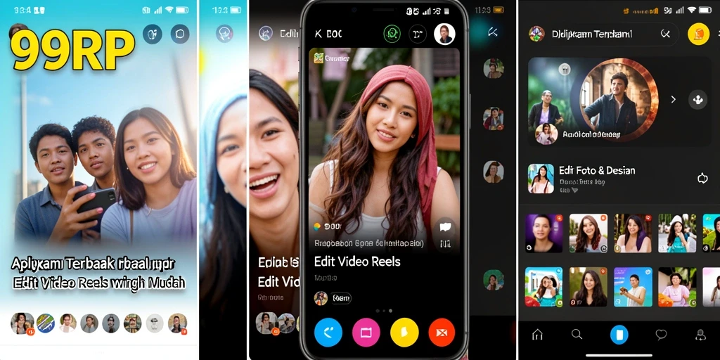 Antarmuka intuitif aplikasi 99RP untuk edit video reels.