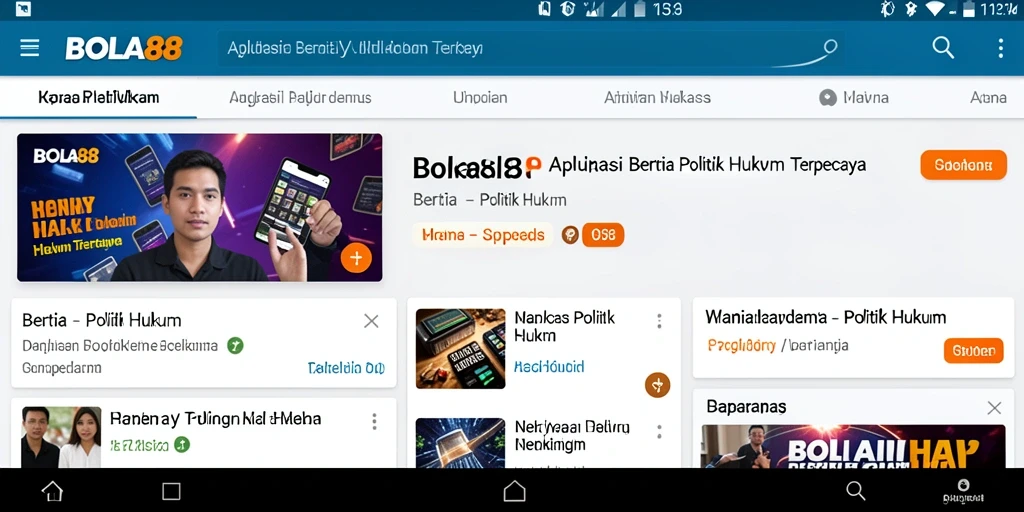 Antarmuka utama BOLA88 dengan berita terkini dan fitur pencarian.