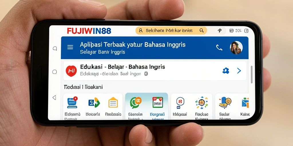 Tampilan antarmuka aplikasi FUJIWIN88 untuk belajar bahasa Inggris.