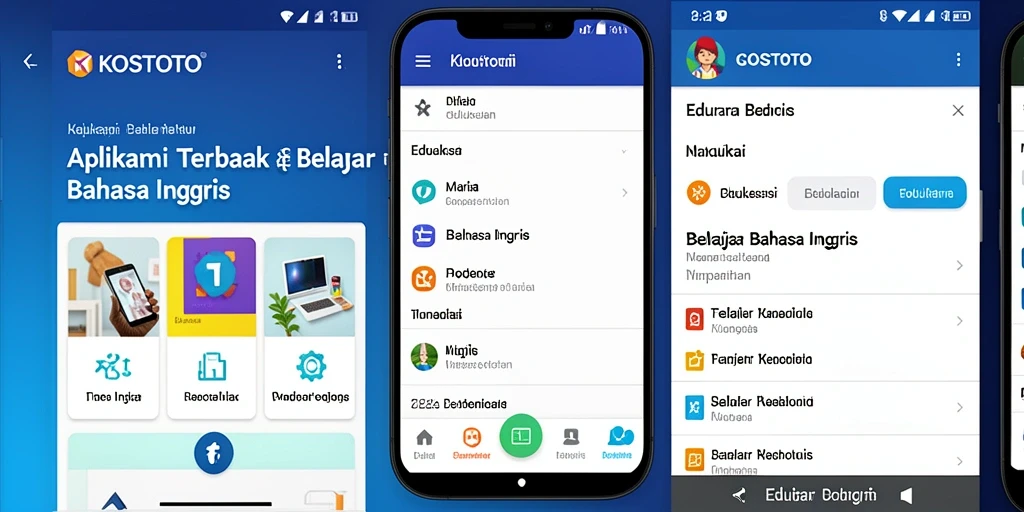 Antarmuka pengguna KOSTOTO yang menarik dan fungsional untuk belajar Bahasa Inggris.