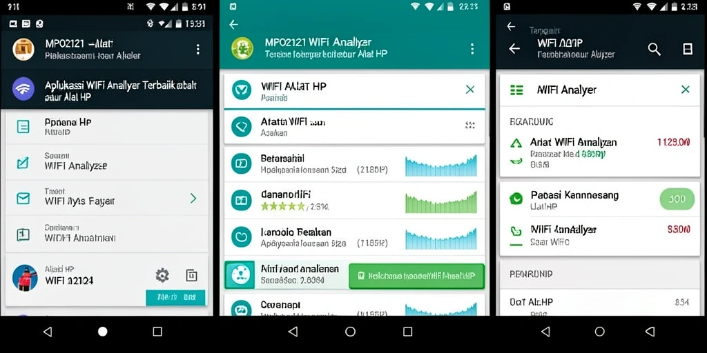 Tangkapan layar MPO2121 menunjukkan antarmuka pengguna aplikasi WiFi Analyzer yang intuitif.