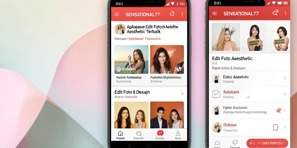 Tampilan antarmuka SENSATIONAL77 dengan fitur Edit Foto Aesthetic.