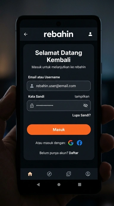 Tampilan halaman login rebahin