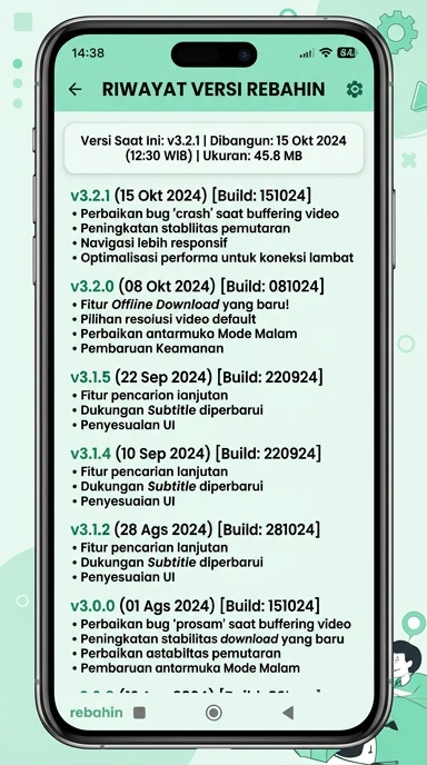 Tampilan riwayat versi rebahin